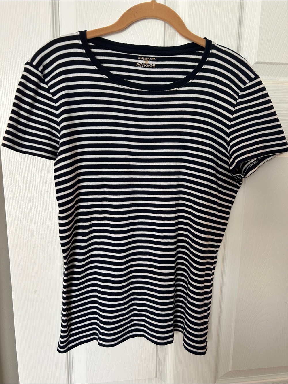 Jones New York Women's Navy & White Stripe Short Sleeve Tee